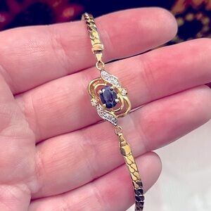 VTG 90’s Faux Sapphire Gold Tone Metal Costume Jewelry Bracelet
